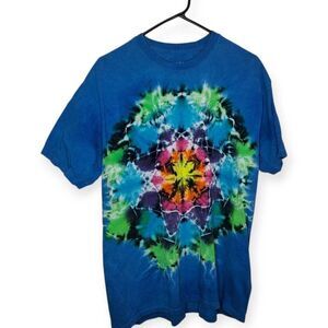 Liquid Blue Rainbow Mandala Unprinted Tie-Dye T-Shirt size Large